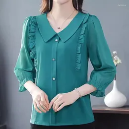 Women's Blouses Spring Autumn Y2K Doll Neck Female Clothes Mid Sleeve Chiffon Shirt Fashion Casual Pullover Loose Versatile Elegant Tops