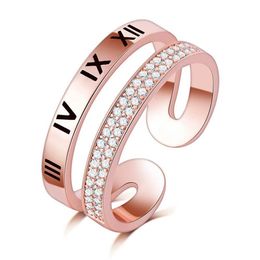 Luxury 18k rose gold filled roman letter Finger Ring diamond Zircon micro pave for Women Anniversary258f