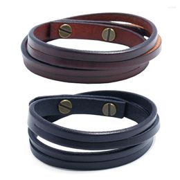 Charm Bracelets Simple Double-deck Leather Bracelets&Bangles For Men Punk Brown/Black Wristband Cuff Jewelry Boy Gift