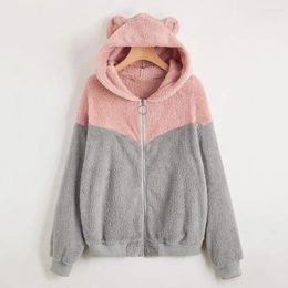 Women's Jackets Autumn Winter Women Coat Hooded Zipper Ears Decor Ladies Jacket Loose Fit Fuzzy Coldproof Thermal Outerwear For Trip