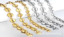 Men Woman 8MM 18K Gold Plated Stainless Steel Coffee Bean Oval Necklace Chain Marina Link Chain Bracelet Hip Hop Jewelry5823649