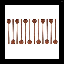 Spoons 12Pcs Wooden Long Handle Round Korean Style Soup For Cooking Mixing Stirring Kitchen