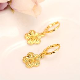 Plum blossom Earrings Women Fashion Jewelry 9k Fine Solid Gold GF african Arab Earrings Body Flower girls kids Gift247L