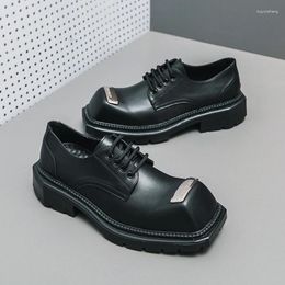 Dress Shoes Black Derby Square Toe Lace-up Spring/Autumn Solid Wedding For Men Size 38-44