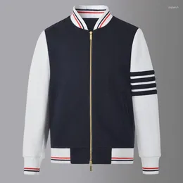 Men's Jackets Fashion Coat Baseball Uniform Luxury PU Leather Sleeve Hip Hop Patchwork 4 Bars Brand Jacket