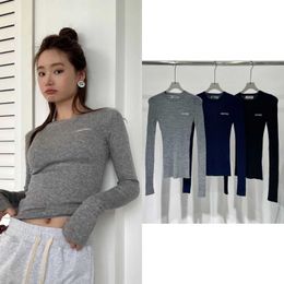 Miu Home 23 Autumn/winter New Wool Knitwear Versatile for Daily Use Elastic Slimming Bottom Shirt Round Neck Top