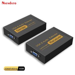 Radio 1080p Vga Extender Sender Receiver 100m with Audio Over Cat 5e/6 Rj45 Ethernet Adapter Eu Usa Plug for Monitors Projector Hdtv