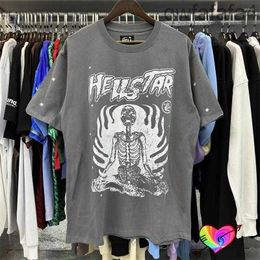 Men's t Shirts Hellstar T-shirt Skull Tee Men Women Grey Hell Star Tops Short Sleeve Casual Loose ZX6O