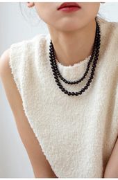 Pendant Necklaces Black Beaded Necklace For Female Niche Retro And High-end Feeling Light Luxury Cold Indifferent Style