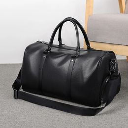 Classic Boston Bag Black Pu Leather Gym Sports for Men Dry Wet Separation Business Travel Handbag with Shoe Compartment 231228