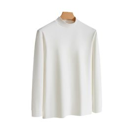New German velvet half high neck long sleeved t-shirt for men's double-sided velvet top, winter lining with standing collar and plush bottom for men's shirt