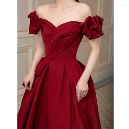 Ethnic Clothing 2023 Women Burgundy Off Shoulder Wedding Dresses Elegant Formal Long A-Line Prom Party Gowns