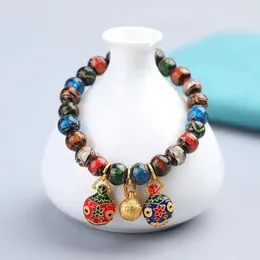 Charm Bracelets Unique Buddhist Beads Bracelet Chinese Style Good Luck For Wealth Colourful Glass Beaded Couple Gifts