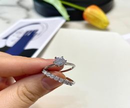 Solitaire Lab Diamond Promise Ring sets 100 Real 925 sterling Silver Engagement Wedding Band Rings For Women Bridal Jewellery Y11246471498