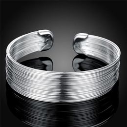 Bangle Fashion Women Favourite Silver Colour Jewellery Retro European Style Trend For Lady Chain Open Bracelet B0232405