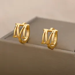 Hoop Earrings Stainless Steel A-Z Initial Letter For Women Gold Plated 26 Alphabet Name Earring Femme 2023 Trend Wedding Jewelry