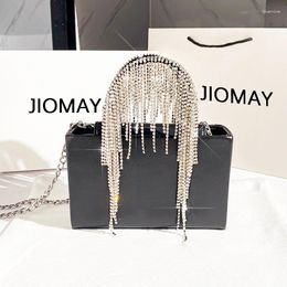 Shoulder Bags Shiny Rhinone Bag Luxury Designer Handbags 2023 Women Crystal Tassel Purse Lady Black Mini Tote Evening With Chain