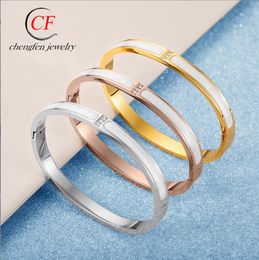 Tennis Minimalist stainless steel 18K gold electroplated bracelet that does not fade, personalized titanium steel inlaid with white drip glue bracelet