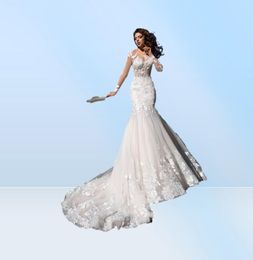 Elegant Sheer Long Sleeve Mermaid Wedding Dresses 2023 Vintage Lace Mermaid Vestido De Novia Court Train Summer Beach Bridal Gowns7193647