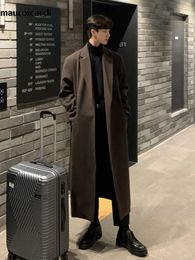 Mauroicardi Autumn Winter Long Casual Brown Black Soft Thick Warm Woolen Coat Men Sashes Luxury Designer Plus Size Overcoat 5XL 231228