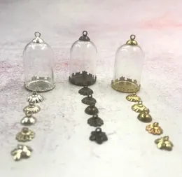 Bottles 10pcs/lot 30x20mm Tube Shape Glass Globe Bronze/silver/gold Flower Base Beads Cap Vial Pendant Bottle Accessories