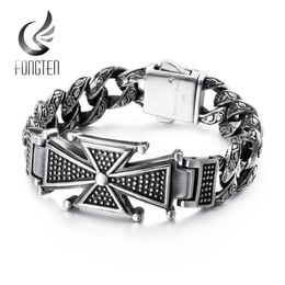 Fongten Skull Cross Curb Men's Bracelet Vintage Black Cuban Chain Stainless Steel Skeleton Male Bracelets Bangle Jewellery CX20284G