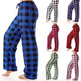Women's Sleepwear Women Lounge Pants Pyjama Bottoms Stretch Plaid Wide Legs Loose Drawstring Soft Home Comformatable Wear Clothes