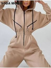 Vinter fritid sportkläder elastiska eleganta hoodies jumpsuit korea mode kvinnor lång ärmdräkt varma overaller 231228