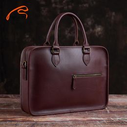 Briefcases Nupugoo Vintage Briefcase Men's Genuine Leather Casual Man Handbag Coffee Fashion Shoulder Business Office Laptop 15 Inch Bag