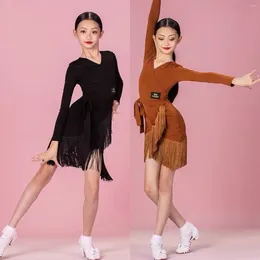 Stage Wear Latin Dance Costume Tassel Skirt Girl's Children's Dress Jumpsuit Dresses For Women Fringe