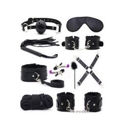 10 Pcsset Sexy Lingerie PU Leather Sex Bondage Set Hand Cuffs Footcuff Whip Rope Blindfold Erotic Sex Toys For Couples T2005112988097