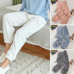 Women's Sleepwear Women Winter Pants Pajama Homewear Warm Plush Coral Fleece Elastic Waist Loose Ankle-banded Lady Casual Trousers