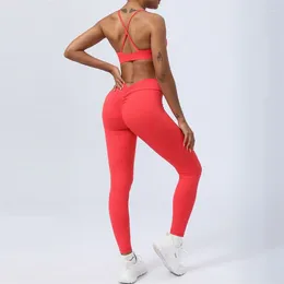 Active Sets Seamless Gym Set Women Yoga Workout Outfit 2pcs Fitness Sports Suit High Waist Leggings Cross Straps Bra Running Tracksuit