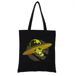 Shopping Bags Stuck Alien Graphic Tote Bag Extraterrestrial Print Shoppong Casual Totes Women's Handbags Fashion Totebag Shopper Funny