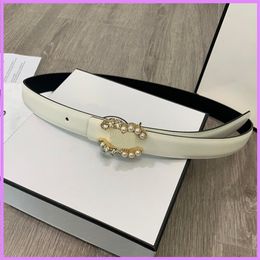 Women new Fashion Belt Pearl Golden Belts For Ladies Designer Width 2 5cm With Diamonds Casual Waistband Mens Genuine Leather D211223E