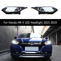 For Honda HR-V LED Headlight 15-19 Car Accessories Front Lamp Daytime Running Light Streamer Turn Signal High Beam Angel Eye Projector Lens