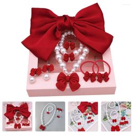 Necklace Earrings Set Children's Accessories Hair Clip Jewellery Party Favour Band Bowknot Pearl Statement