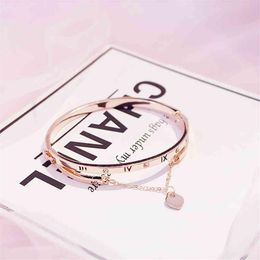 Gold Rose Stainless Steel Bracelets Bangles Female Heart Forever Love Charm Bracelet for Women Jewelry265V