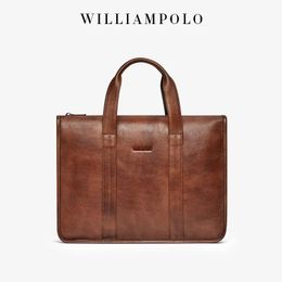 Briefcases Williampolo Men Briefcase Bags Business Leather Bag Multifunctional Shoulder Messenger Bags Work Handbag 14 Inch Laptop Bag