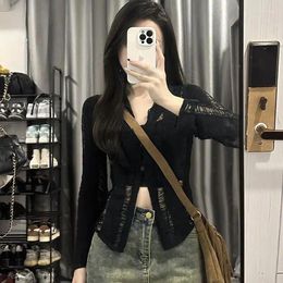 Women's Knits Y2K Knitted Hollowed Out Sweater Summer Cardigan Short Style Waist Slimming Sunscreen Long Sleeve Korean Fashion