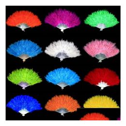 Party Favour Folding Feather Fan 9 Colours Hand Held Vintage Chinese Style Dance Wedding Craft Fans Ooa7111-1 Drop Delivery Home Garde Dhnul