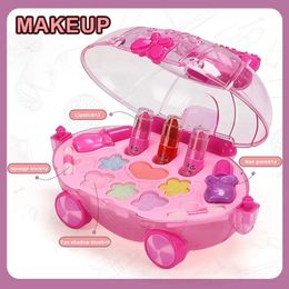 Girls Trolley Cosmetic Princess Makeup Box Suitcase Lipstick Children Toy Pretend Play Baby Set 231228