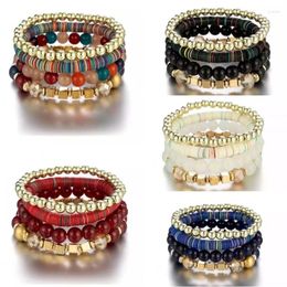 Charm Bracelets Bohemia Jewelry Classic 4pcs/set Boho Beads Multilayer Set For Womens Colorful Stretch Ladies Bracelet