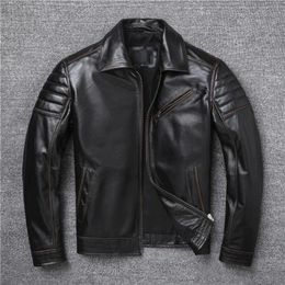 Style Edging Brown Vintage Genuine Leather Jacket Men Cowhide Slim Fashion Biker Jackets Clothing Big Size S-5XL 231229