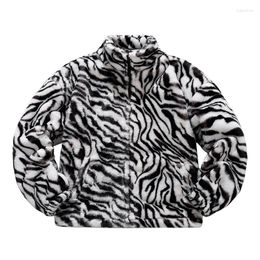 Men's Jackets Autumn Winter Plush Coat Men Zebra Pattern Zipper Jacket Fashion Causal Soft Outerwear Windbreaker Clothing Male Plus Size 5XL