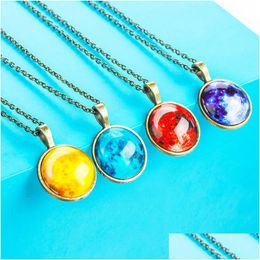 Pendant Necklaces Starry Sky Necklace Solar System Universe Glass Ball Time Gem Luminous For Christmas Gift Drop Delivery Jewelry Pen Dhhjz