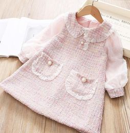 Moda Autunno Ragazze Vestito da principessa Bambini Bambini Baby Knit Ruffle Doll Colletto Manica lunga Abiti da festa Vestidos4716016