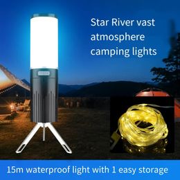 1pc Portable Multifunctional Camping Light, 9-mode Fairy Light String, Multi Light Source USB Rechargeable Outdoor Flashlight, Night Light, For Emergency, Camping