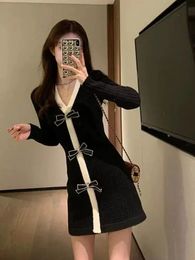 Deeptown Korean Style Mini Knitted Dress Women Y2k Vintage Long Sleeve Tunic Black Dresses Cute Sweet Winter Vestidos 231229