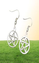 Fashion Jewelry 50PairLot Ancient Silver Pentagram Pentacle Charm Pendants Drape Earrings Witch Pagan Goth Jewelry Gift A4557255158116994